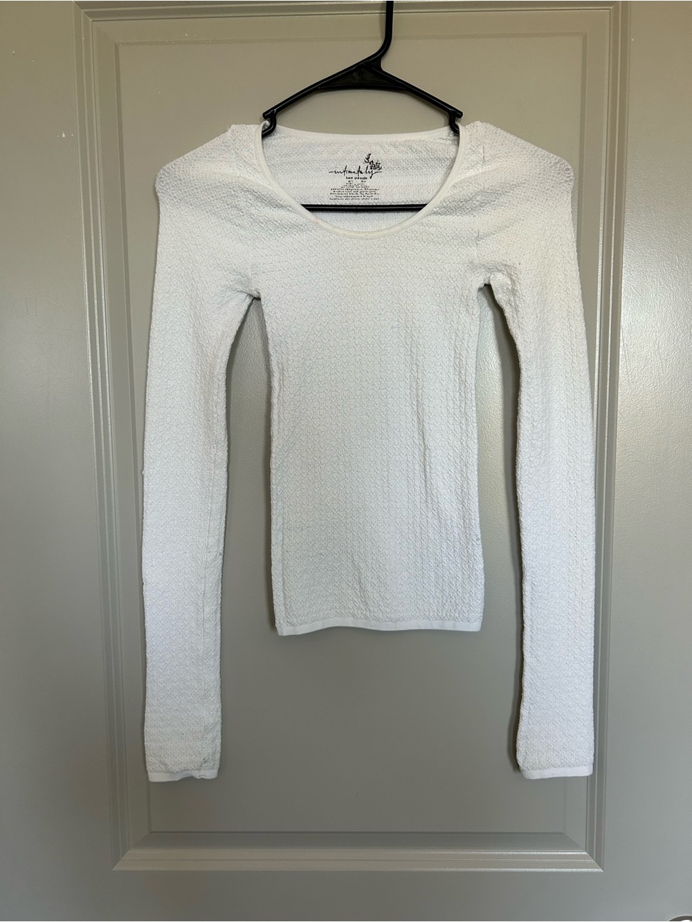 Free People White Textured Scoop Neck Long-Sleeve Top